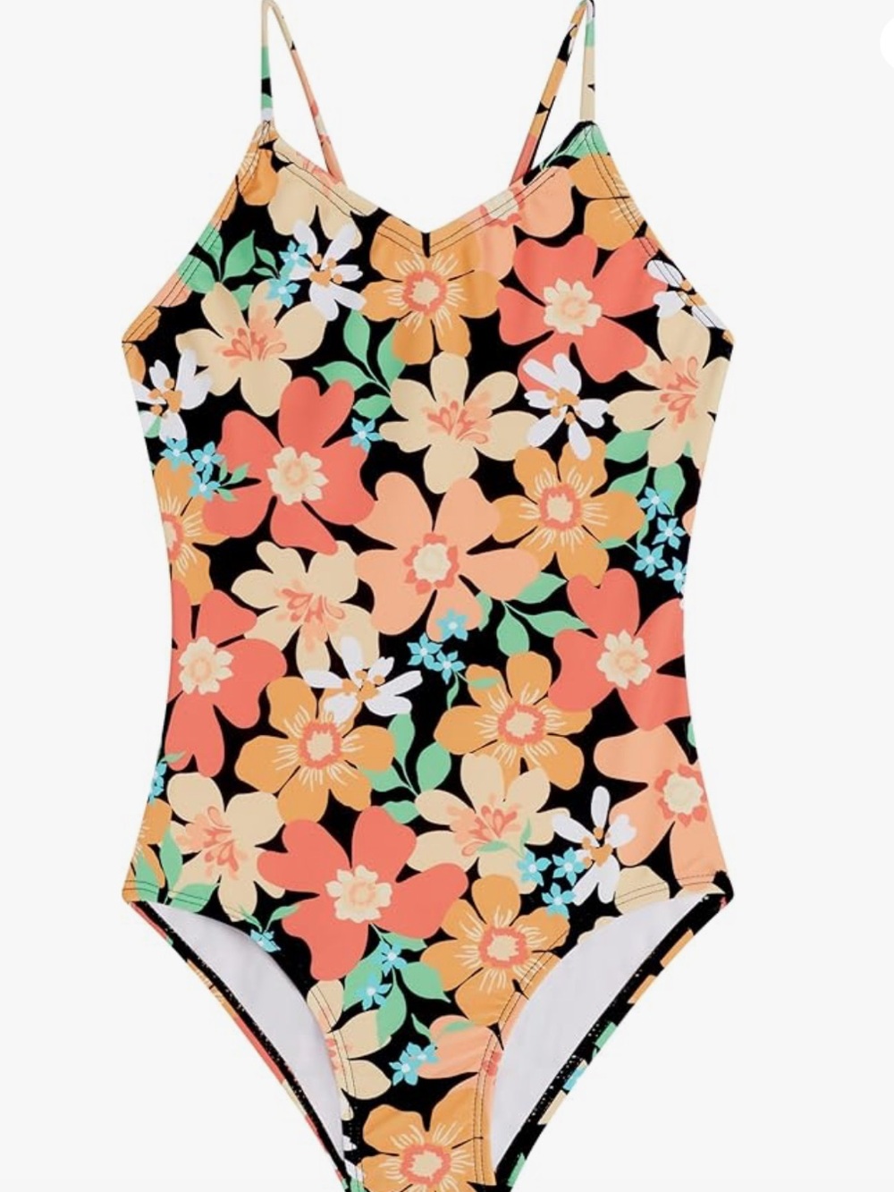 Kanu Surf Black One-Piece Swimsuit with Coral & Peach Floral Print